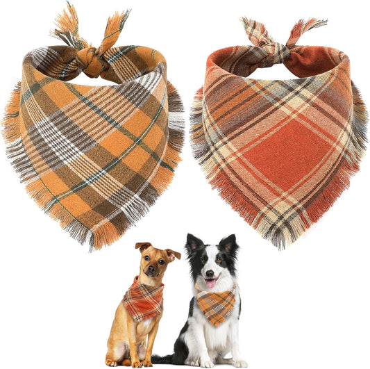 Autumn Pet Collection | Classic Plaid Dog Bandana with Tassel Edges | Stylish Accessory for Fall Festivities 1