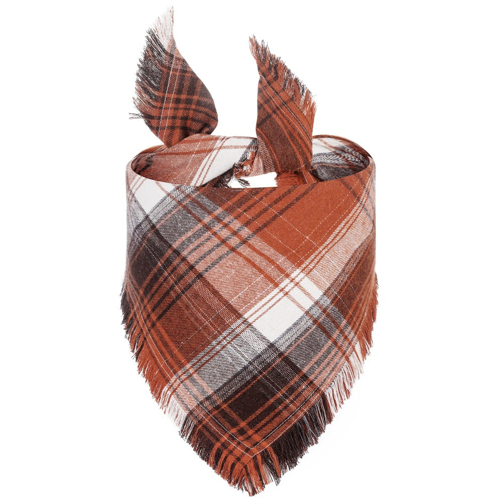 Autumn Pet Collection | Classic Plaid Dog Bandana with Tassel Edges | Stylish Accessory for Fall Festivities 0