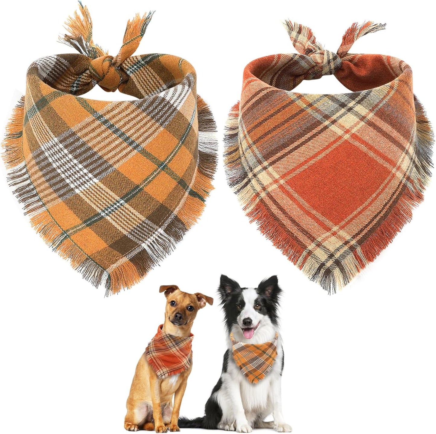 Autumn Pet Collection | Classic Plaid Dog Bandana with Tassel Edges | Stylish Accessory for Fall Festivities 1