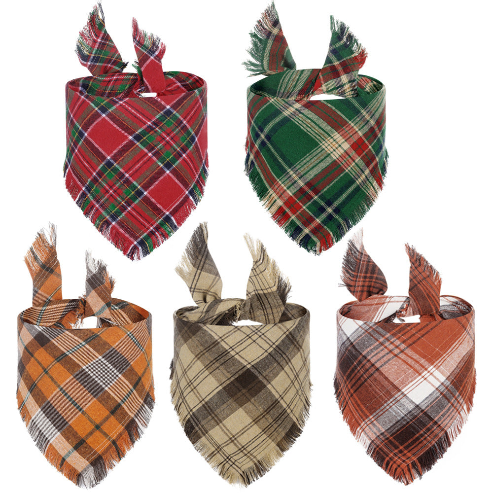 Autumn Pet Collection | Classic Plaid Dog Bandana with Tassel Edges | Stylish Accessory for Fall Festivities 6