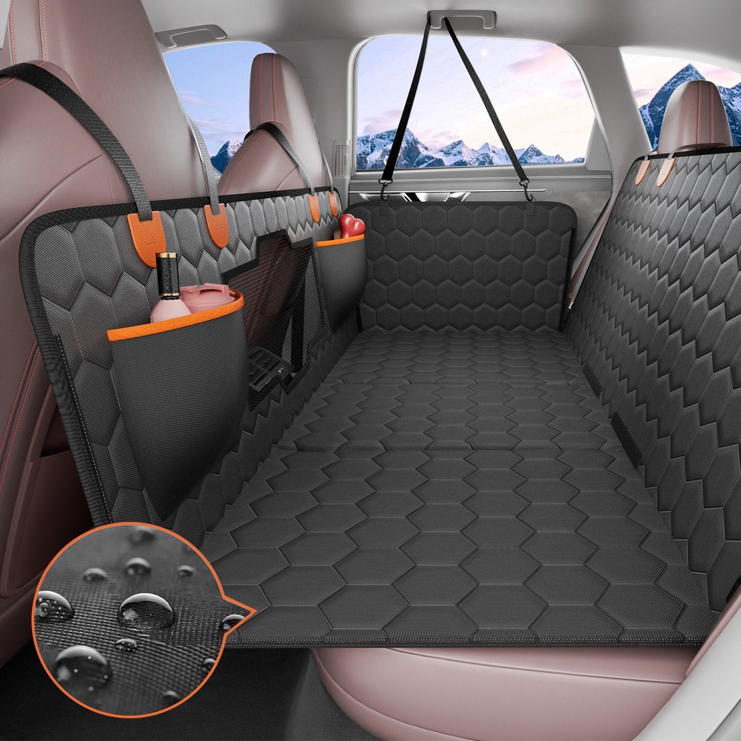 Comfort Pet | Dog Car Blanket with Mesh Window & Storage Bag | Durable Travel Cover for Safe and Cozy Rides 0