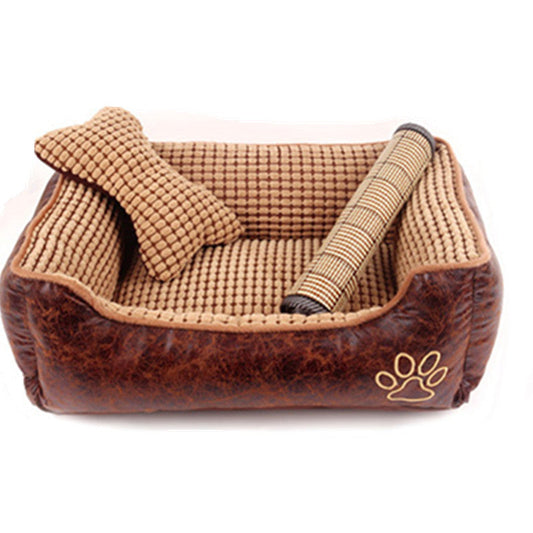 Cozy Pet Nest | Suede Dog Bed with Blanket & Summer Mat | Comfortable Sleeping Solution for Year-Round Comfort 1
