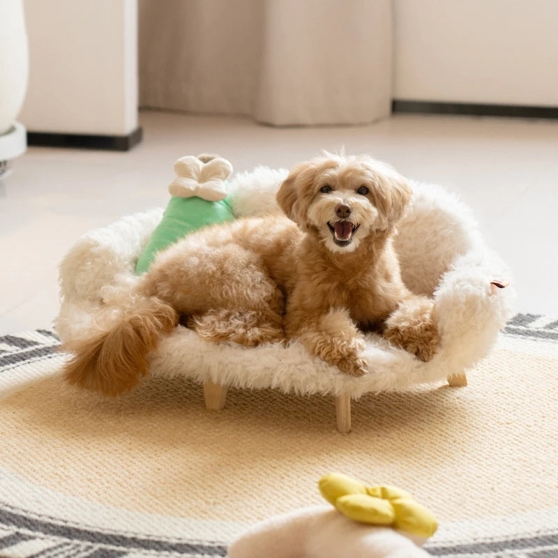 Elegant Wooden Pet Bed | Stylish Dog & Cat Bed with Removable Cover | Safe & Cozy Design for Small to Medium Pets 1
