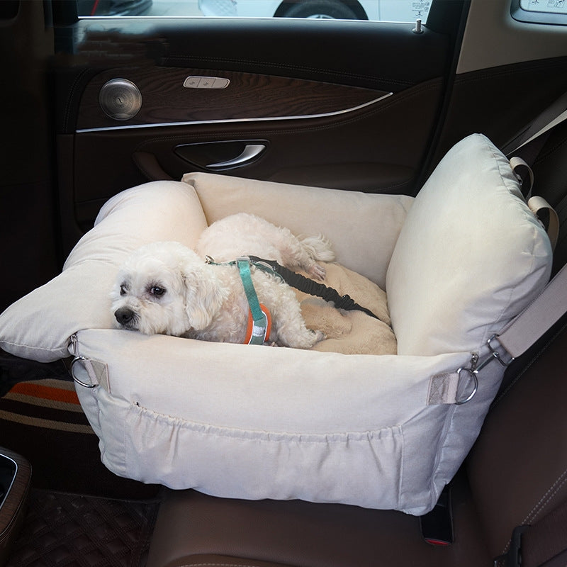 Linen Car Safety Seat Dog Bed with Soft Cushioning | Comfortable Travel Solution for Pets 1