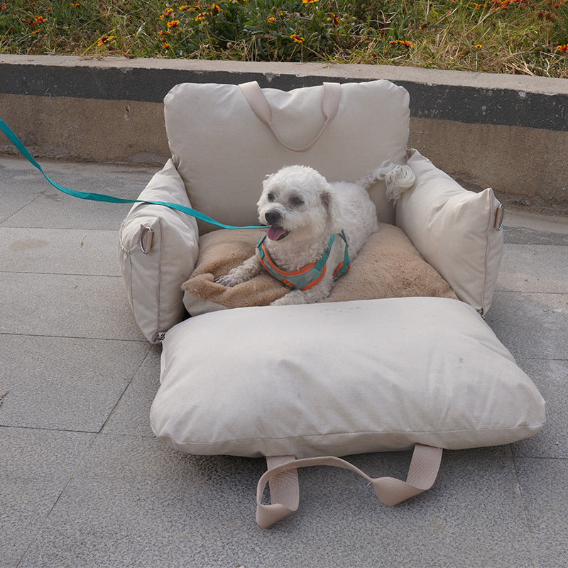 Linen Car Safety Seat Dog Bed with Soft Cushioning | Comfortable Travel Solution for Pets 3
