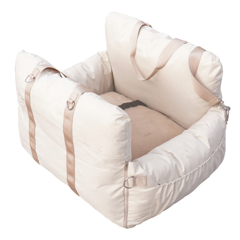 Linen Car Safety Seat Dog Bed with Soft Cushioning | Comfortable Travel Solution for Pets 4